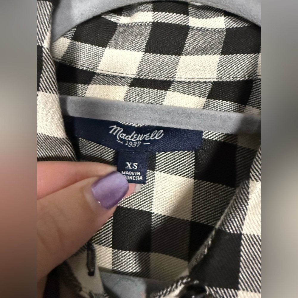 Madewell Black and White Buffalo Plaid Oversized Button Up Top XS - Picture 3 of 8